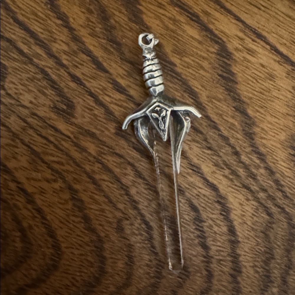 Vintage Silver (STG) Hilt & clear stone Blade Sword Pendant Scottish Thistle - Picture 4 of 5
